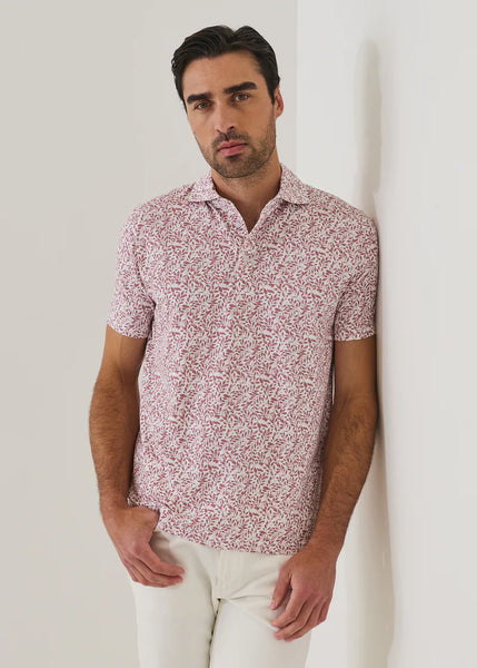 Patrick Assaraf SS Mini Leaf Print Polo - Dusty Pink