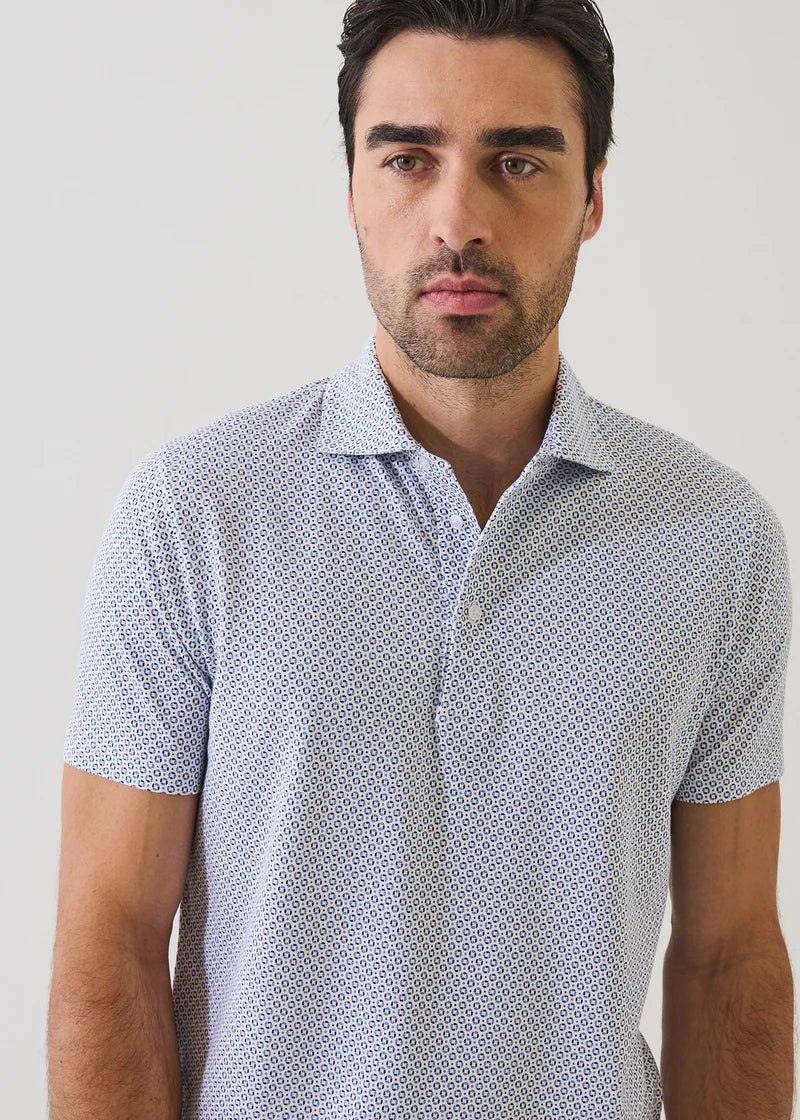 Patrick Assaraf SS  Micro Geo Print Polo - Blue Bell