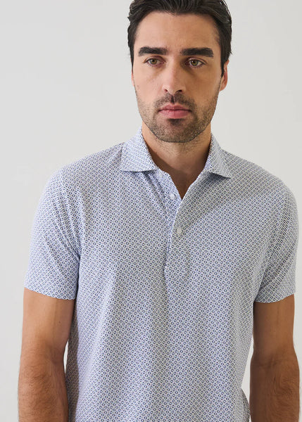 Patrick Assaraf SS  Micro Geo Print Polo - Blue Bell