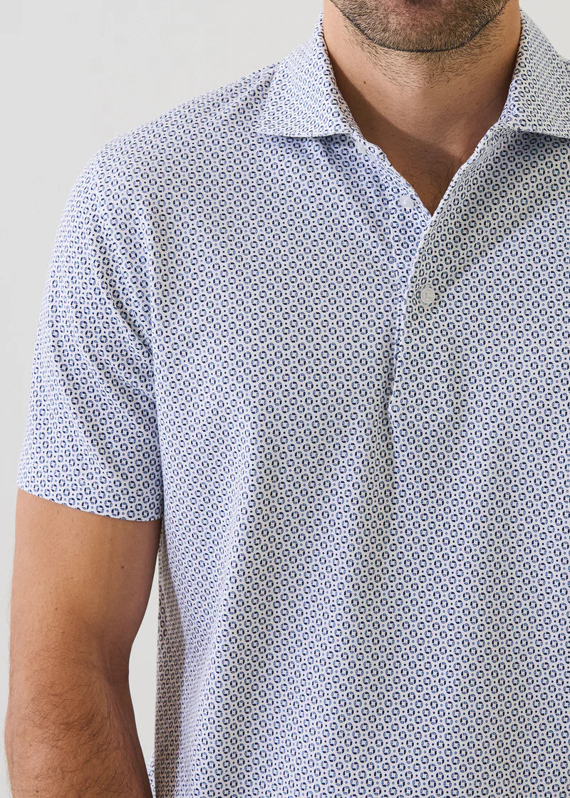 Patrick Assaraf SS  Micro Geo Print Polo - Blue Bell