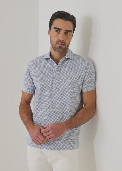 Patrick Assaraf SS  Micro Geo Print Polo - Blue Bell