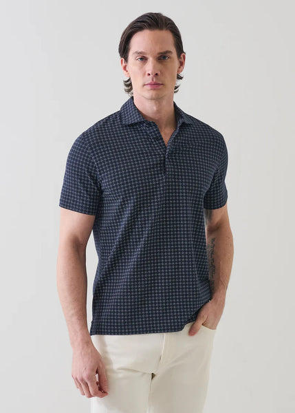 Patrick Assaraf SS Micro Geo Print Polo - Midnight