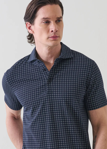 Patrick Assaraf SS Micro Geo Print Polo - Midnight