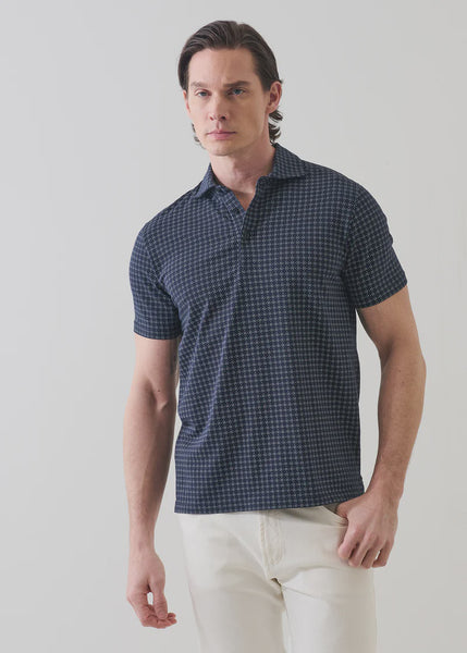 Patrick Assaraf SS Micro Geo Print Polo - Midnight