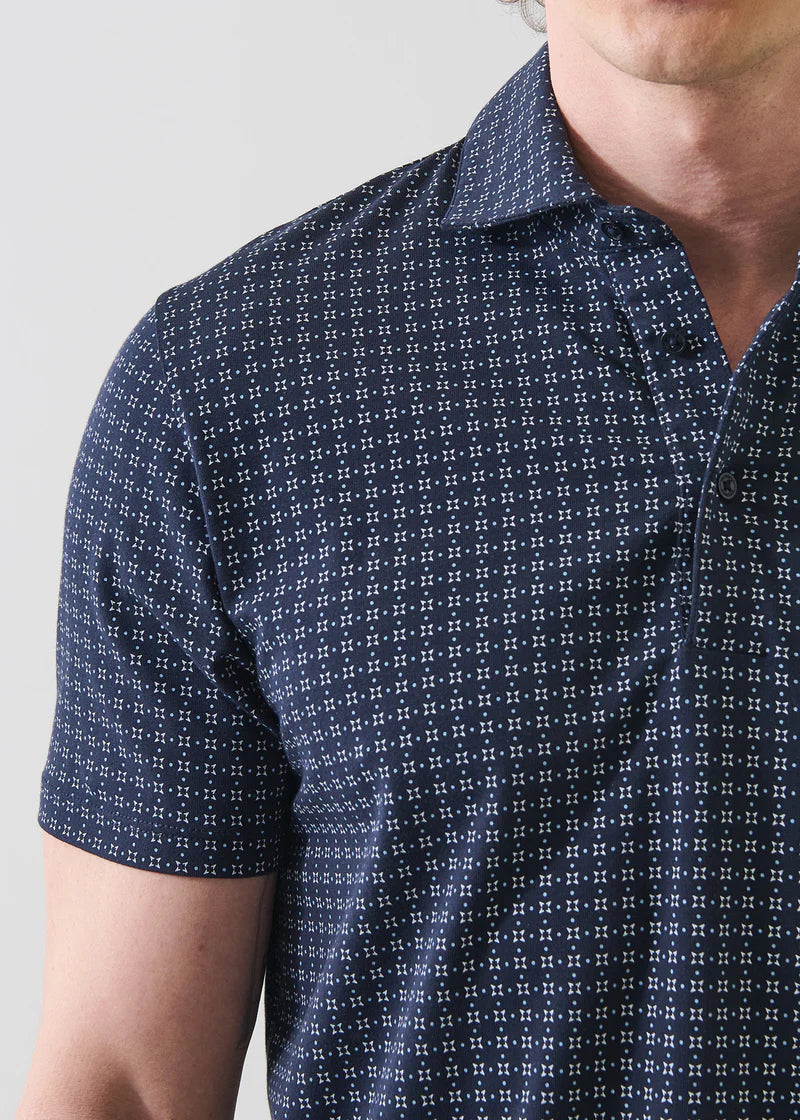 Patrick Assaraf SS Micro Geo Print Polo - Midnight