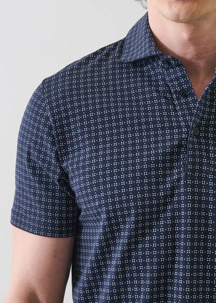 Patrick Assaraf SS Micro Geo Print Polo - Midnight