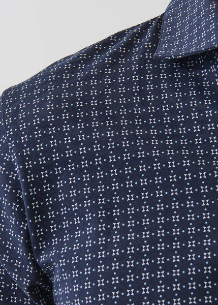 Patrick Assaraf SS Micro Geo Print Polo - Midnight