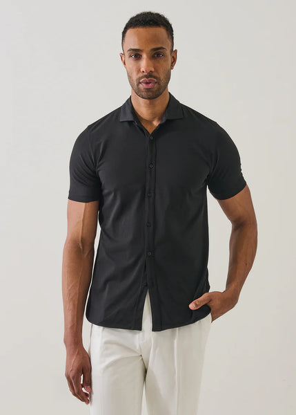Patrick Assaraf Pima Cotton Button Front Shirt - Black