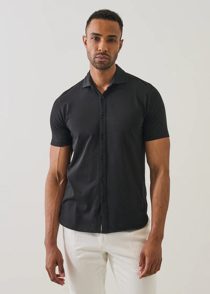 Patrick Assaraf Pima Cotton Button Front Shirt - Black