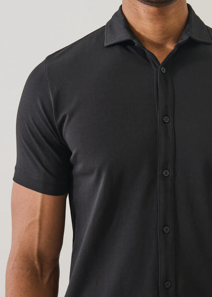 Patrick Assaraf Pima Cotton Button Front Shirt - Black