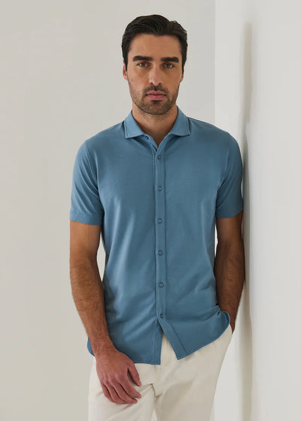 Patrick Assaraf Pima Cotton Button Front Shirt - Haze