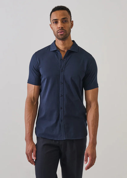 Patrick Assaraf Pima Cotton Button Front Shirt - Midnight