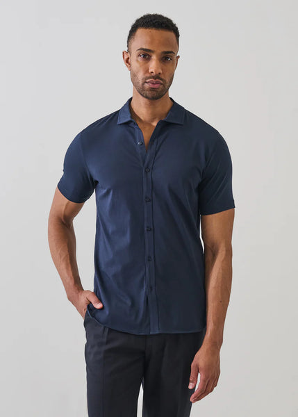 Patrick Assaraf Pima Cotton Button Front Shirt - Midnight