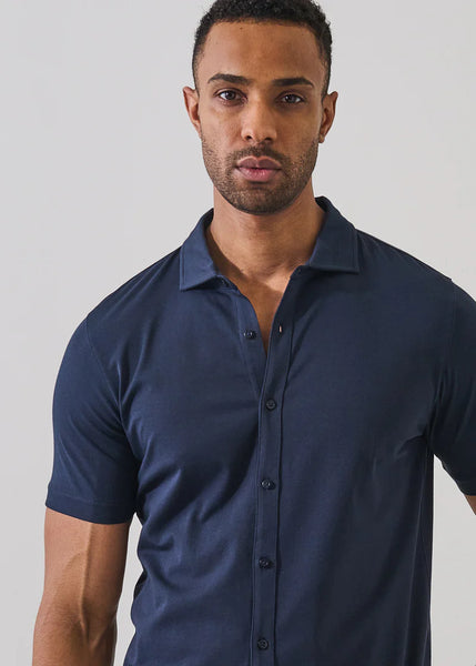 Patrick Assaraf Pima Cotton Button Front Shirt - Midnight