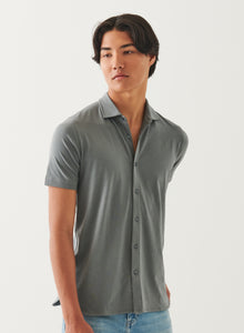 Patrick Assaraf Pima Cotton Button Front Shirt - Green Smoke