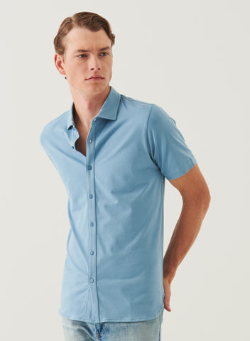 Patrick Assaraf Pima Cotton Button Front Shirt - Country Blue