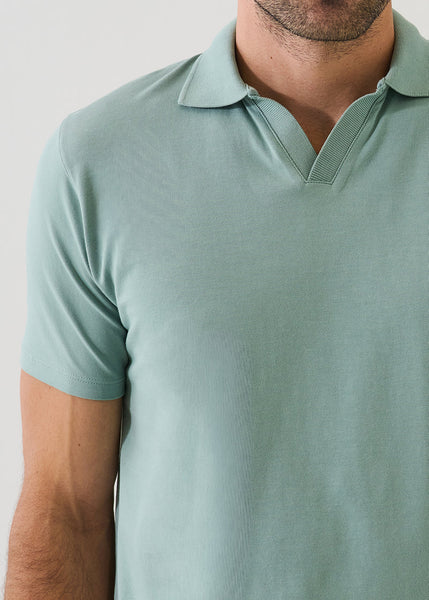Patrick Assaraf Pima Cotton Stretch Open Polo - Washed Green