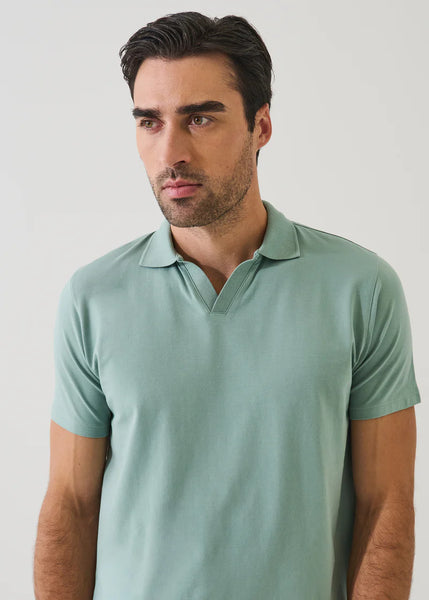 Patrick Assaraf Pima Cotton Stretch Open Polo - Washed Green