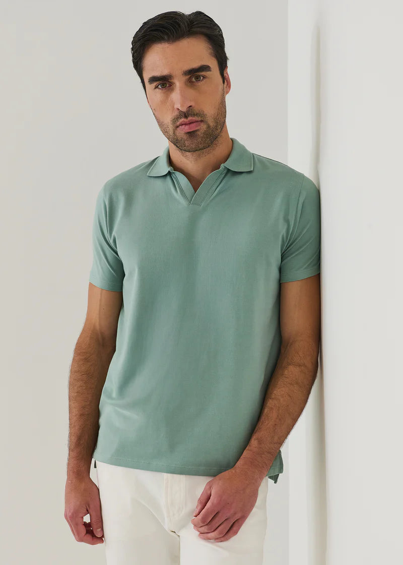 Patrick Assaraf Pima Cotton Stretch Open Polo - Washed Green