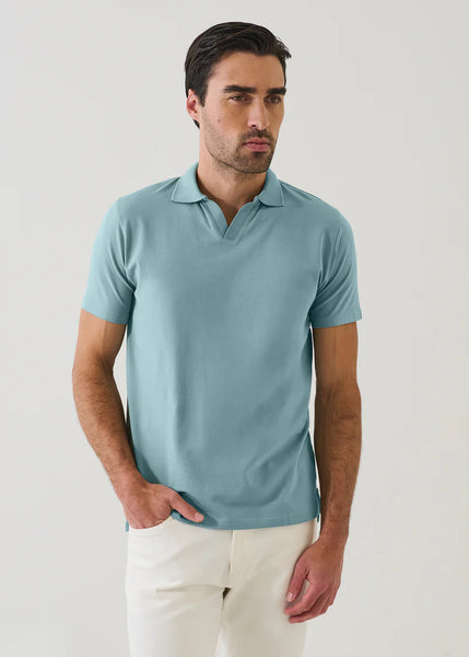 Patrick Assaraf Pima Cotton Stretch Open Polo - Blizzard Blue