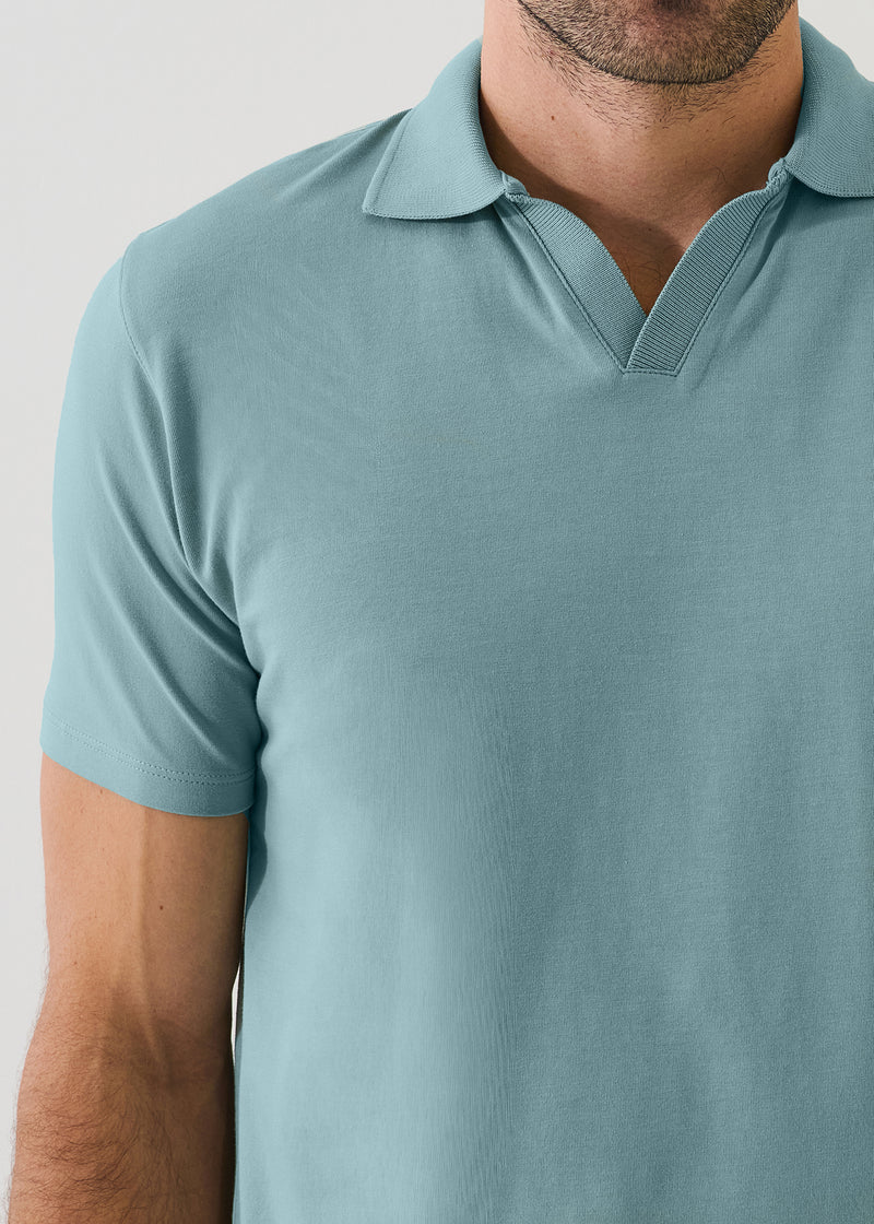 Patrick Assaraf Pima Cotton Stretch Open Polo - Blizzard Blue