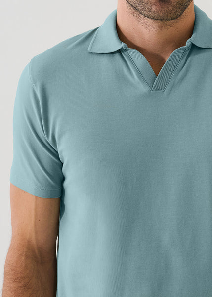 Patrick Assaraf Pima Cotton Stretch Open Polo - Blizzard Blue