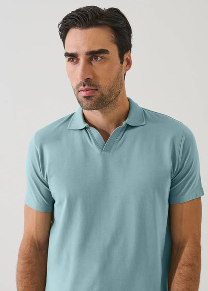 Patrick Assaraf Pima Cotton Stretch Open Polo - Blizzard Blue