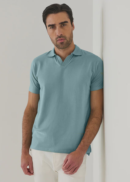 Patrick Assaraf Pima Cotton Stretch Open Polo - Blizzard Blue