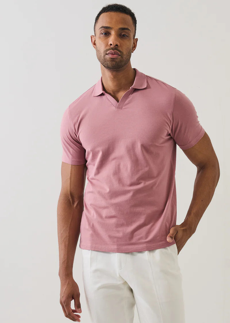 Patrick Assaraf Pima Cotton Stretch Open Polo - Dusty Pink