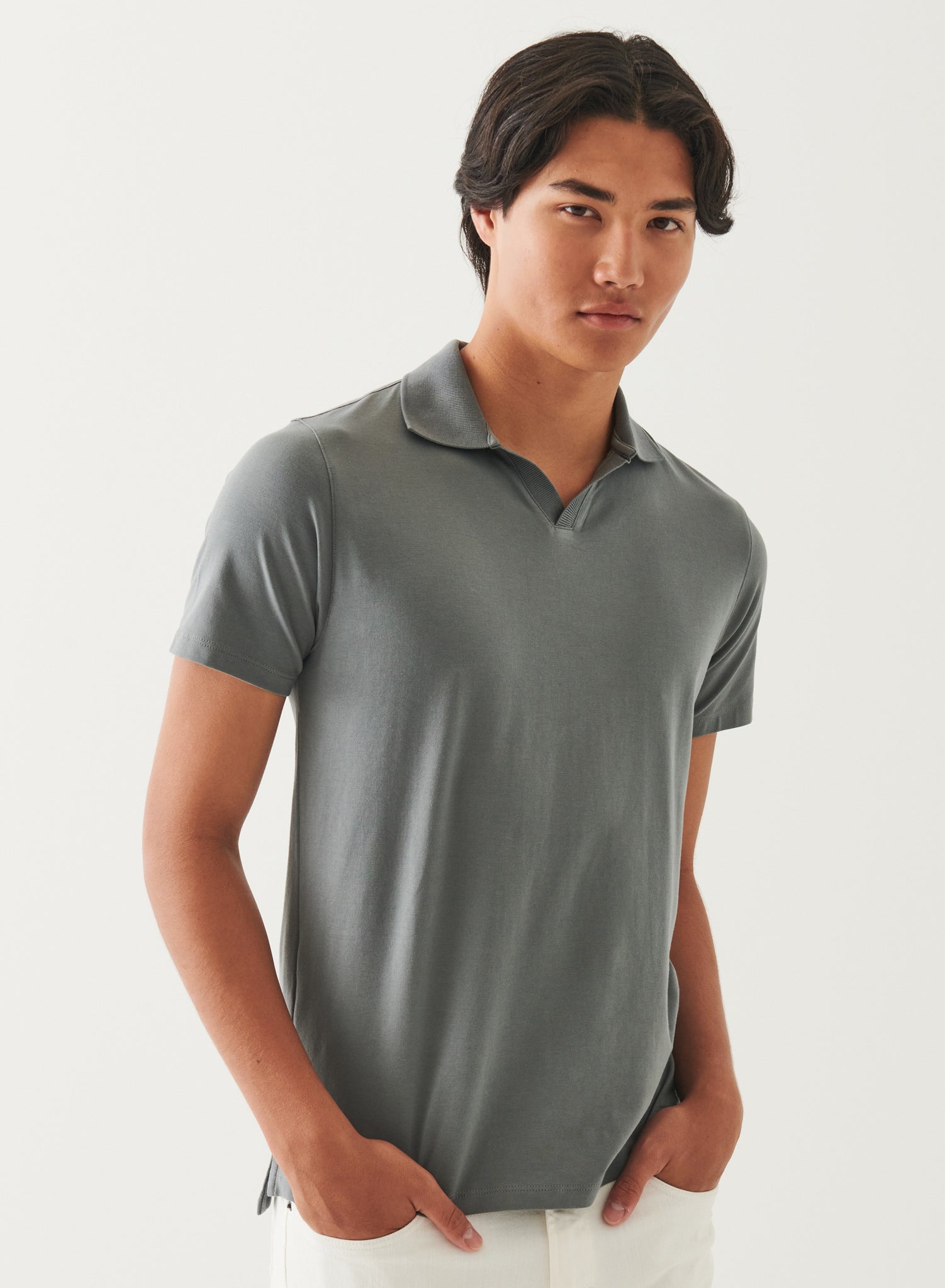 Patrick Assaraf Pima Cotton Stretch Open Polo - Green Smoke