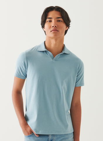 Patrick Assaraf Pima Cotton Stretch Open Polo - Misty Sky