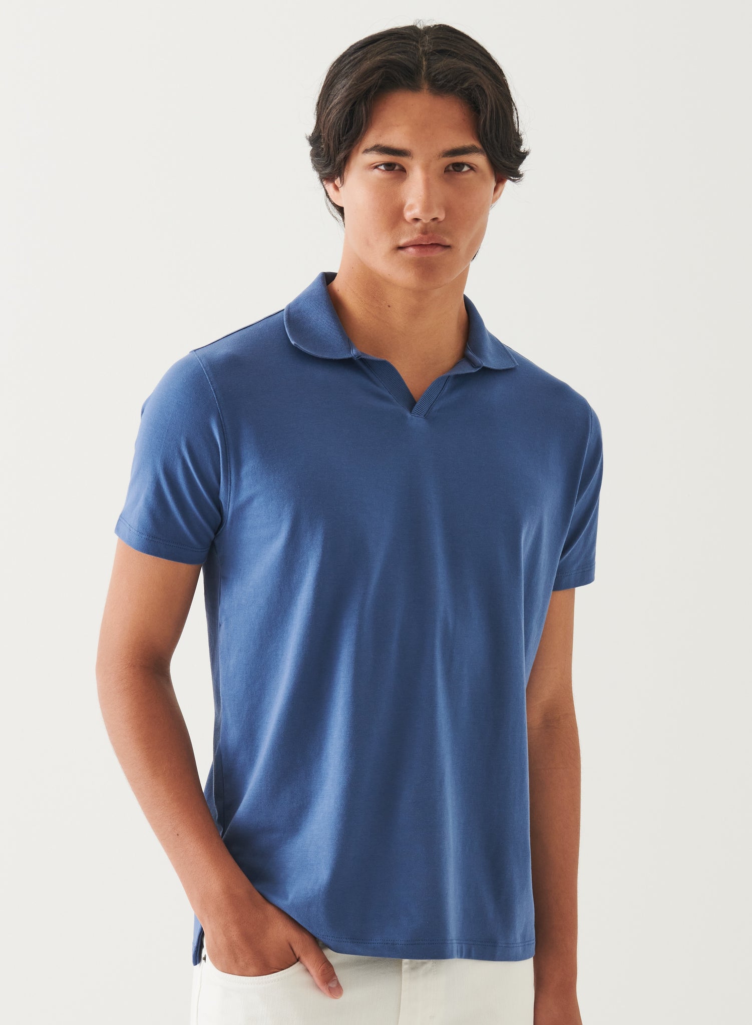 Patrick Assaraf Pima Cotton Stretch Open Polo - Indigo