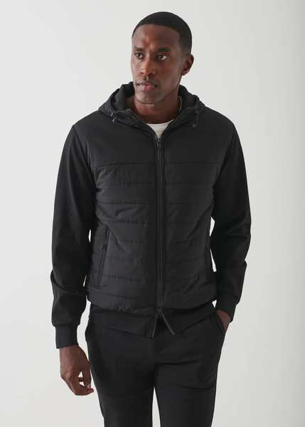 Patrick Assaraf Active Quilted Mixed-Media Hoody - Black