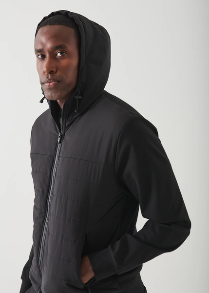 Patrick Assaraf Active Quilted Mixed-Media Hoody - Black