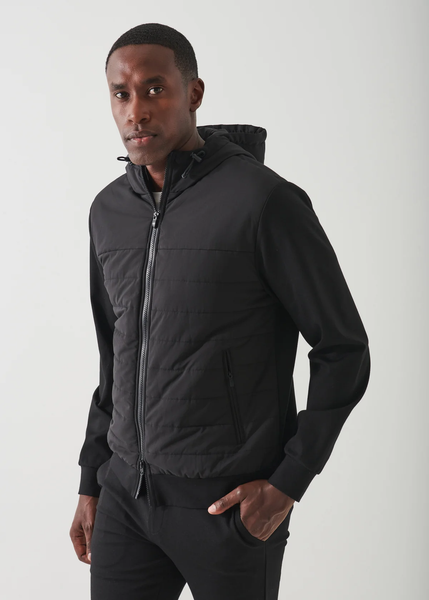 Patrick Assaraf Active Quilted Mixed-Media Hoody - Black