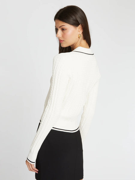 autumn cashmere Cable Zip Front Collared Jacket in Sand/Black