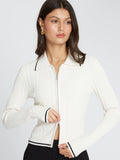 autumn cashmere Cable Zip Front Collared Jacket in Sand/Black
