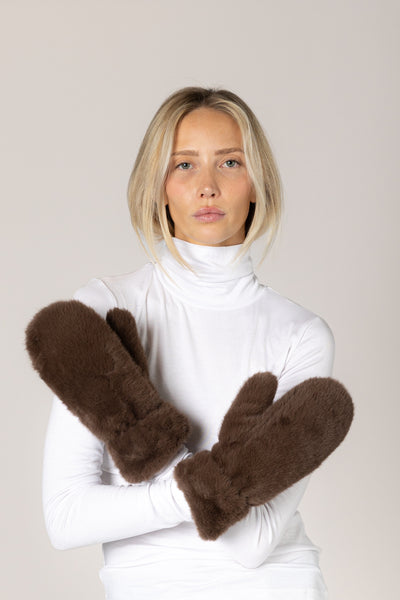 Lyla & Luxe Faux Fur Luxe Mittens in Sable