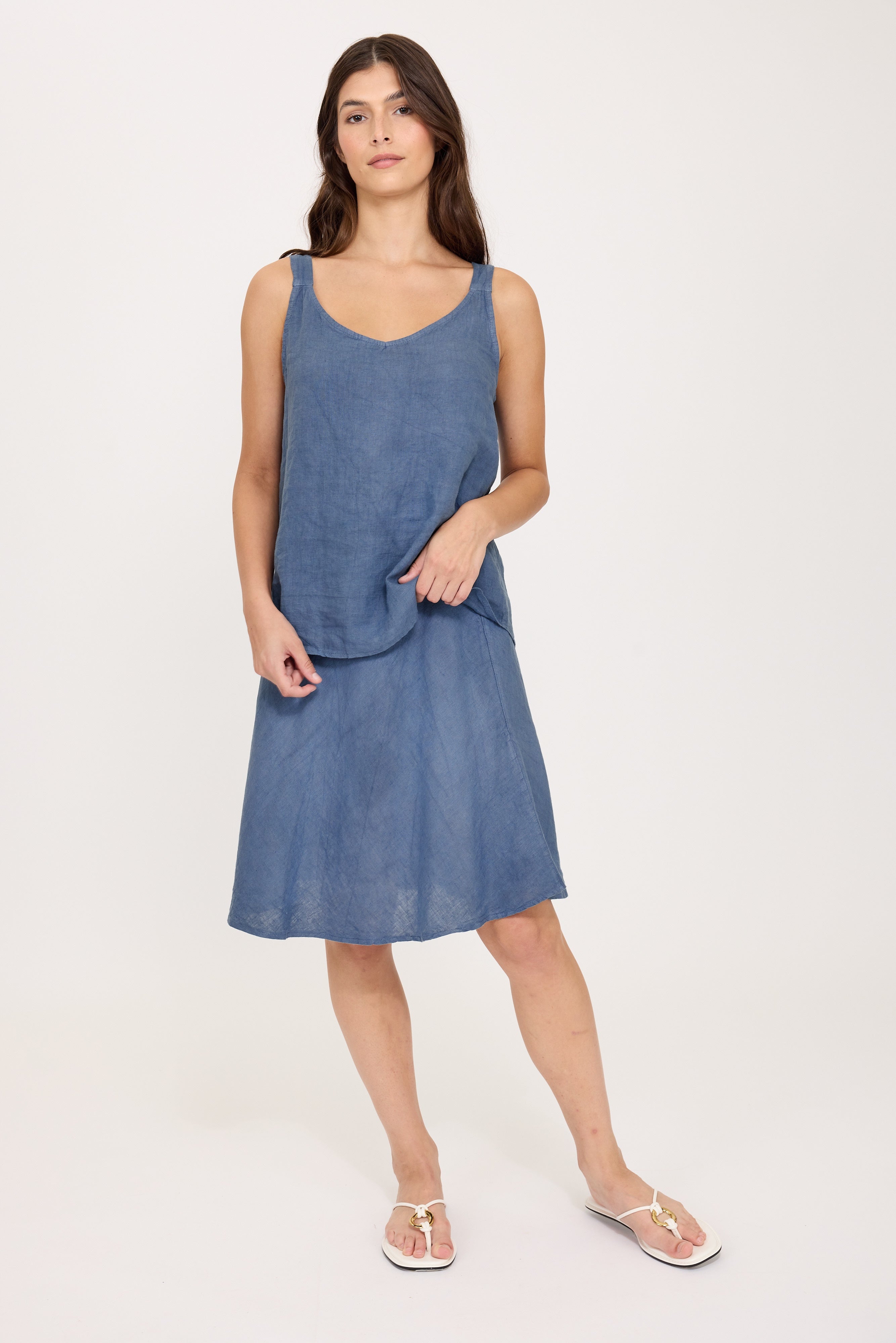 Pistache Linen Tank Top in Capri Blue