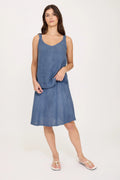 Pistache Short Linen Skirt in Capri Blue