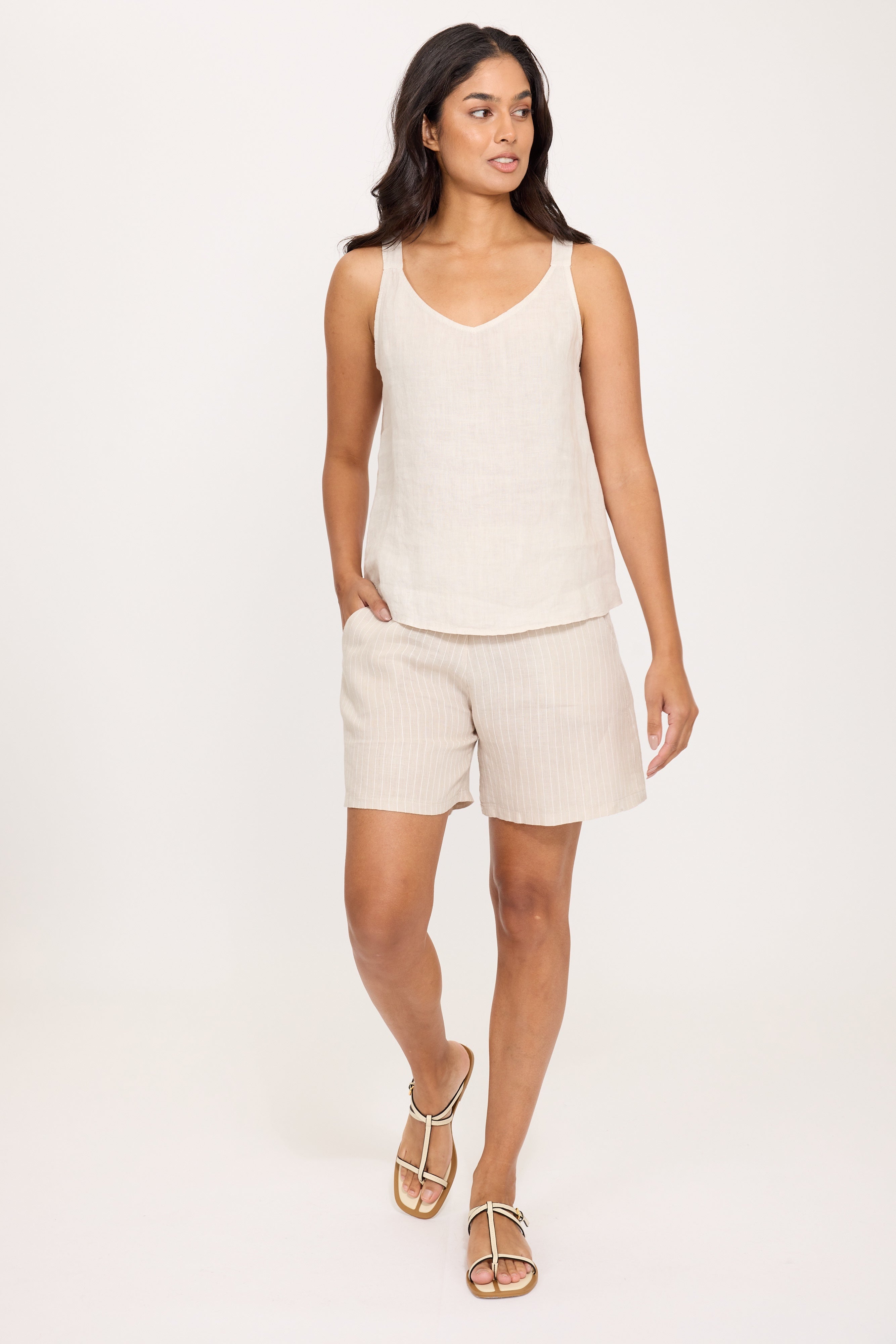 Pistache Linen Tank Top in Buff