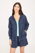 Pistache Linen Zippered Jacket in Midnight Navy