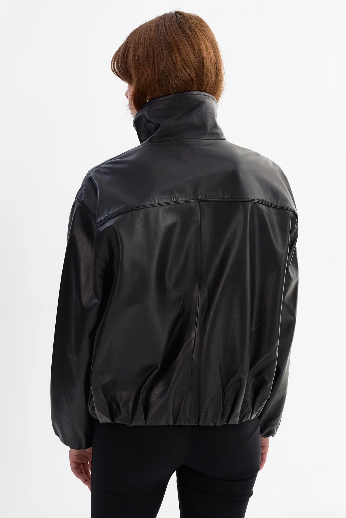 LAMARQUE Ramona Funnel Neck Leather Jacket in Black