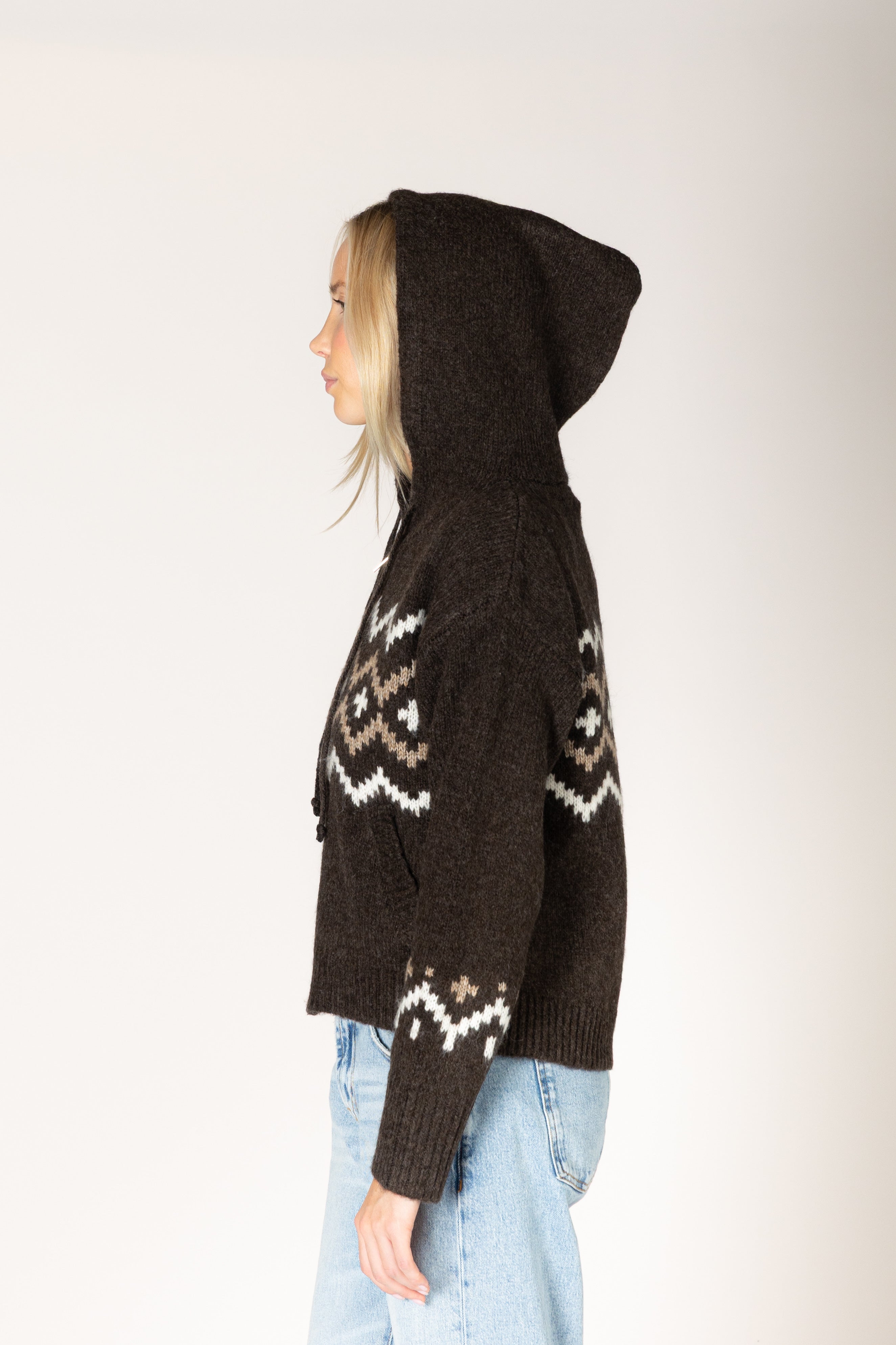 Lyla & Luxe Ranch Fair Isle Zip Hoodie in Ganache/Earth/Milky
