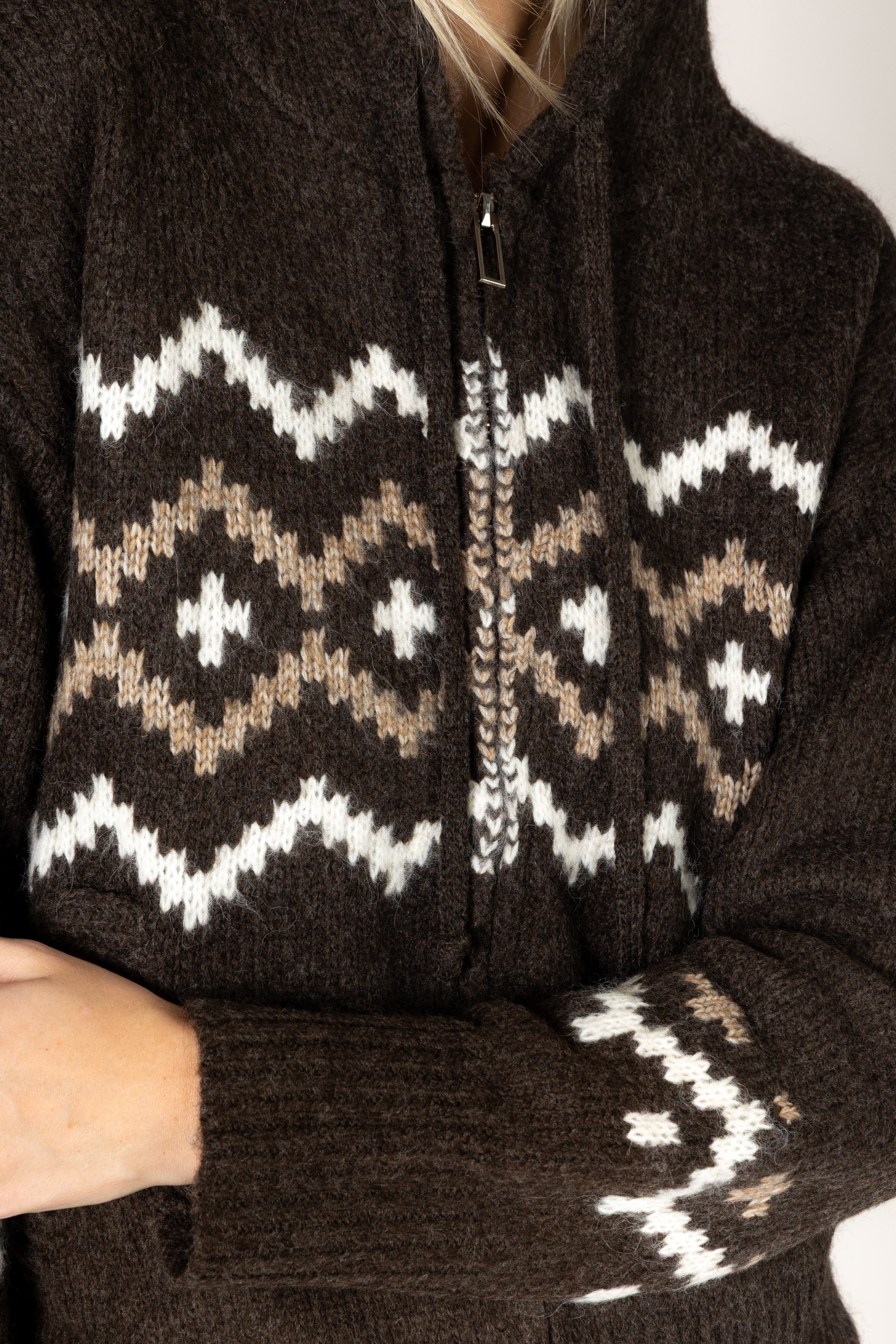 Lyla & Luxe Ranch Fair Isle Zip Hoodie in Ganache/Earth/Milky