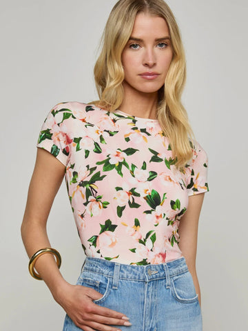 L'AGENCE Ressi Crew S/S Tee Pink Multi Magnolia Floral