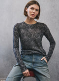 autumn cashmere Herringbone Print Raw Edge Crew in Neutral Combo