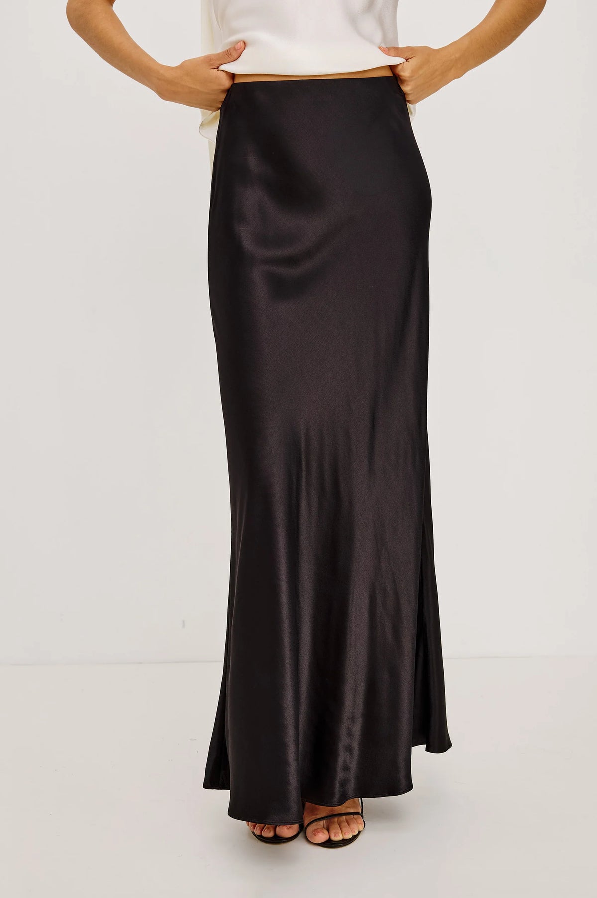 Rails Romina Bias Cut Satin Skirt in Black