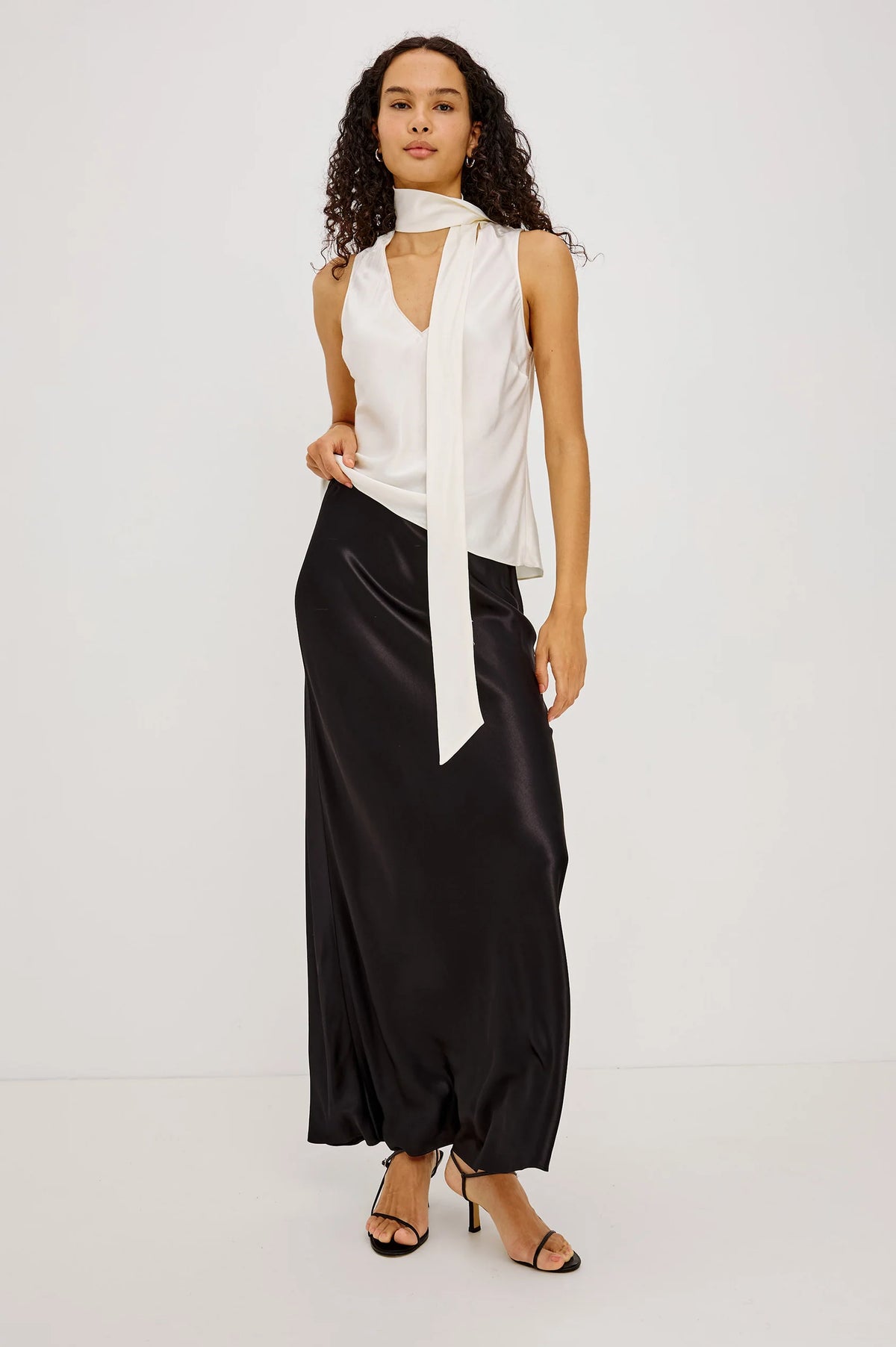 Rails Romina Bias Cut Satin Skirt in Black