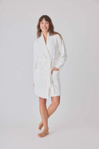 PJ Salvage Cozy Chenille Cable Knit Robe in Ivory